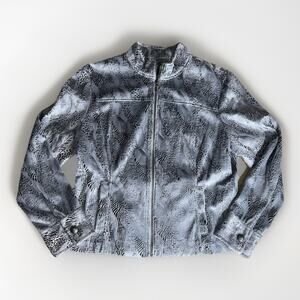 Lark Lane Silver Animal Print Zip Jacket Size 12 Metallic Textured Blazer